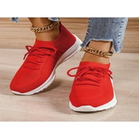 Frontwalk Дамски ежедневни обувки дантела апартаменти плетани маратонки с горен чорап бягане дишащи ходещи обувки Жени мрежести червено 5.5