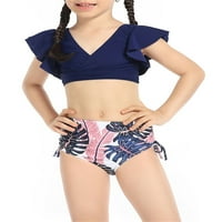 Семейство съвпадащи бански костюми Лято жени момичета печат Fly Sleeve Beach Up Bikini Set Holiday Swickwear