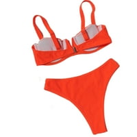 Жени секси две части бикини комплект солиден цвят подплатен сутиен с сутиен+триъгълник бикини долна летна бански костюми за бански костюми