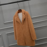Зимно палто за жени- Кардиган връхни дрехи с дълъг ръкав мода просто плюшено яке солидна въртяща се яка на яка khaki