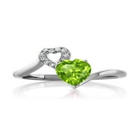 Gem Stone King 0. CT Сърце форма Зелен перидот Стерлинг сребърен пръстен