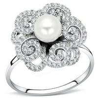 Alamode LoaS868- Жени Родий Стерлинг сребърен пръстен със синтетичен в бяло - размер 7