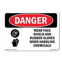 Опасен знак - Носете щит за лице и гумени ръкавици химикали