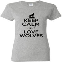 Дамите пазят спокойни и обичат вълци вълк тениски тениски тениски