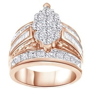 Кръг и багет бял естествен диамантен маркетен годежен пръстен в 10K розов златен пръстен Размер-4