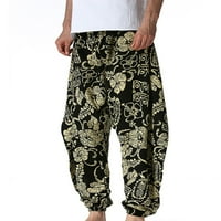 Ecqkame Linen Pants Мъже случайни модни ретро отпечатани средни талия панталони панталони чатали панталони khaki xxxl клирънс продажба