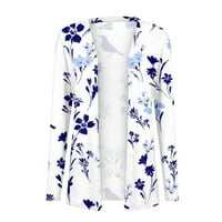 Yubatuo Женски моден ежедневен флорален принт със средна дължина жилетка палто за палто за жени сини s