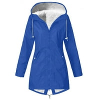 Плюс покрития с размер за жени есен с руно твърдо ветроустойчиво сини палто с качулка с дълъг ръкав l
