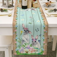 Великденски зайче Великденска маса бегач, сезонни пролетни цветя празник кухня трапезарна маса бегач за декор за домашно парти