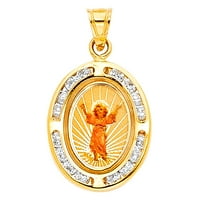 Бижута от lu 14k жълто злато кубик циркония CZ Божествен бебешки медал медал висулка