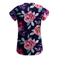 Летни флорални ризи за жени ежедневни V шия с къс ръкав Графични тийнейдж