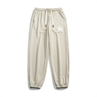 Baocc Men's Pants Мъжки пролет и есенна ежедневна модна звезда бродерия лого лого солидни панталони за теглене бежово