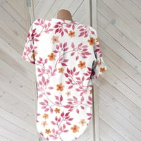 Smihono Women's Fashion Elegant памучно бельо ризи с джобни спестявания на гърдите свободни ежедневни удобни блузи къси ръкави женски върхове флорални отпечатани тийнейджъри бутони разцепени v вратни ризи розово 8