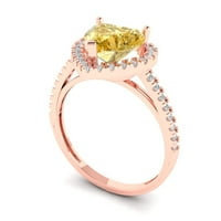 2. CT блестящо сърце отрязано симулиран жълт диамант 14k розово злато халианс с акценти с размер на пръстена 3.5