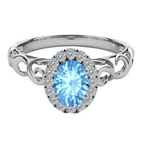 Aonejewelry 1. Карат диамантен пръстен със синьо-топаз в 10K твърдо жълто, бяло и розово злато