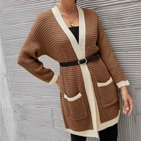 Жена модна цветова съвпадение на дълги ръкави плетен жилетка на свободни върхове блуза пуловер hot6sl4491285