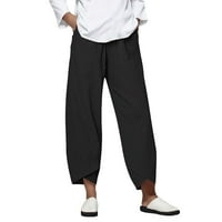 Еластични ежедневни панталони с висока талия за жени памук и бельо направо широки йога панталони с дълги панталони с джобове черни xxl