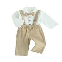 Бебе момче дрехи костюми за малко дете джентълмен сватбени тоалети памучна ленена рокля риза с боули + комплект панталони със суспендари