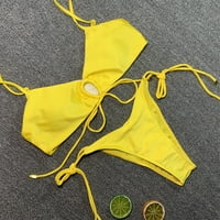 IOPQO Дамски бански костюми Лятни женски печат Сплит бански костюм Модни бански костюми Бикинибикини Комплекти за жени бикини жълти s