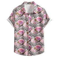 Мъжки хавайска риза с къс ръкав редовно прилягане на флорални ризи Небрежен копче по ваканционен плаж алоха ризи редовно прилепване на удобна тениска отгоре Khaki XL