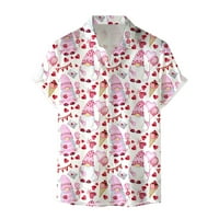 Huachen Men Valentine Day Style Printed къс ръкав Разхлабена бутон Бутон Случайна риза в клирънс