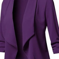 Палто за жени дамски солиден отворен преден жилетка блейзър Блейзър Блейзър Кози за яке Женски блейзери костюм якета лилаво + 5xl