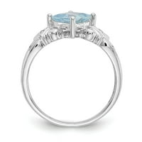 Солиден 10K бяло злато аквамарин син март скъпоценен камък и диамантен годежен пръстен с размер 8