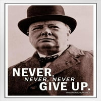 Никога никога не се отказвайте от Уинстън Чърчил снимка снимка Известен мотивационен вдъхновяващ цитат Екип Работа Вдъхнете цитат благодарност позитивност Мотивиране на знака бяло дърво рамка на изкуството плакат 14x20